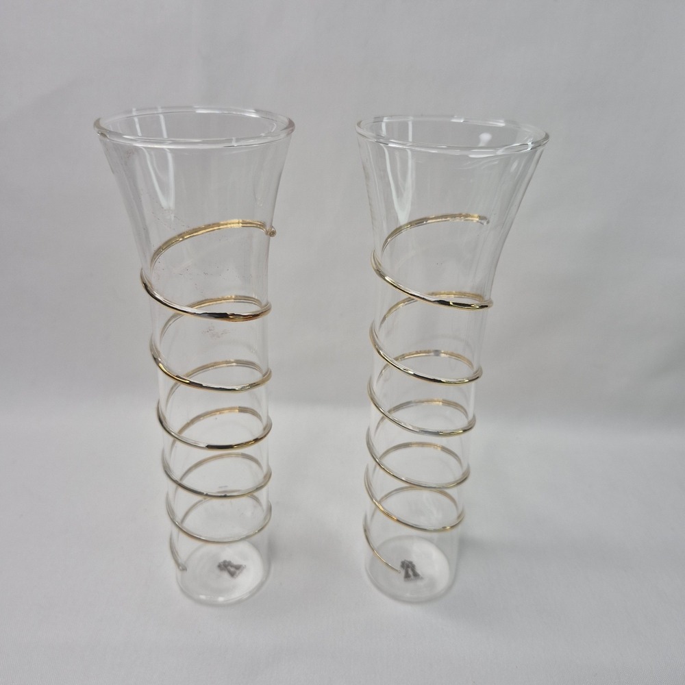 Abigail's Razzle Dazzle Champagne Flute Stemless Gold Spiral Art Glass Vase (2)